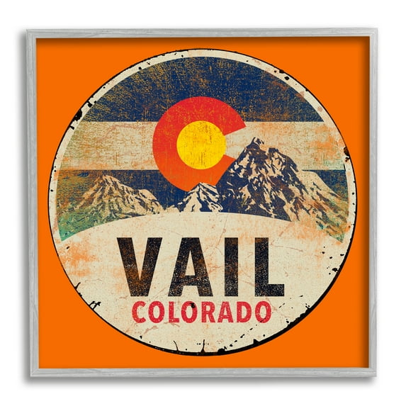 Stupell Industries Vintage Vail Colorado Pendant Snowy Mountains Bold Orange, 24 x 24, Design by Jim Baldwin