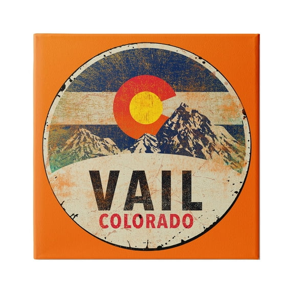 Stupell Industries Vintage Vail Colorado Pendant Snowy Mountains Bold Orange, 24 x 24, Design by Jim Baldwin