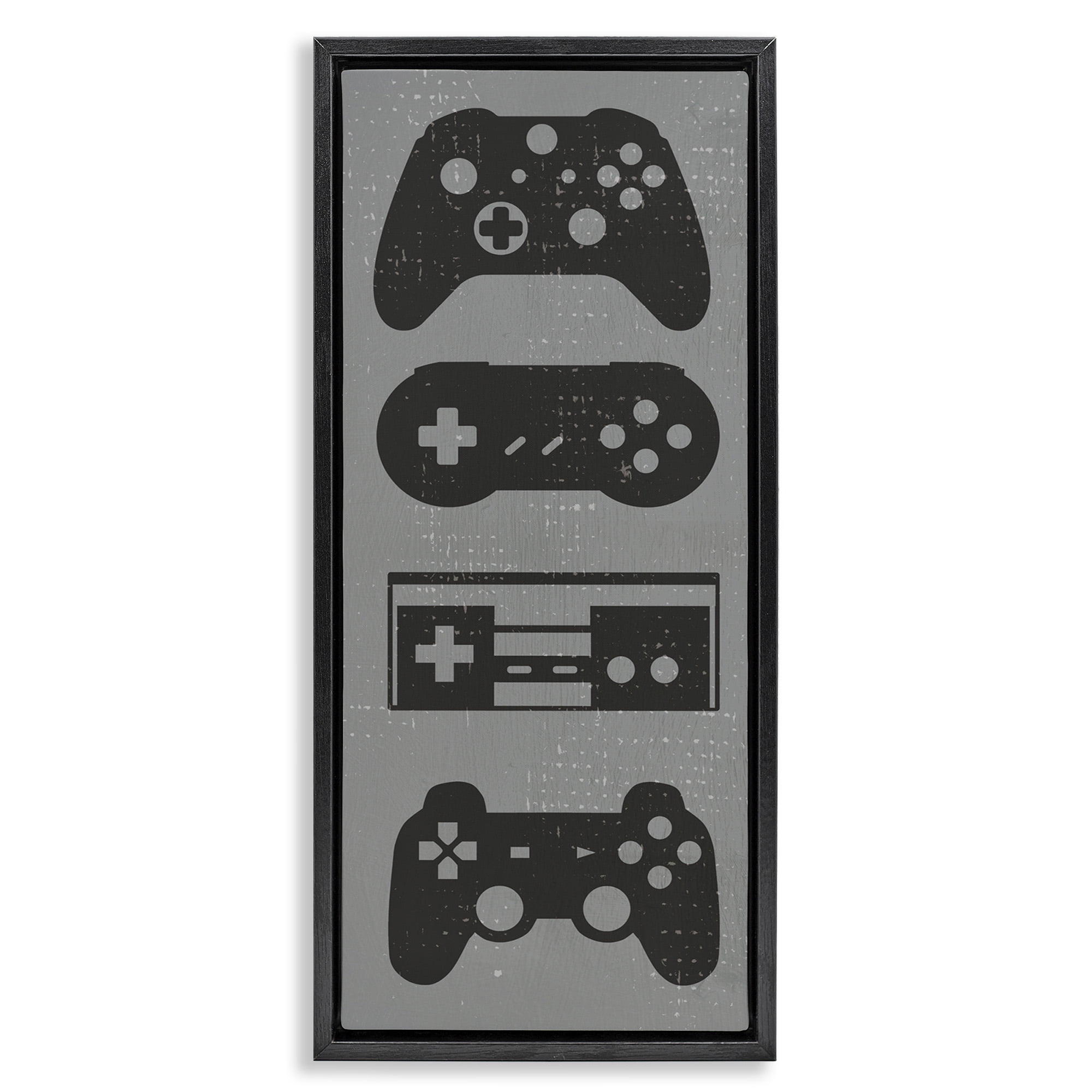 Stupell Industries Vintage Video Game Controllers Art for Kids Painting Black Floater Framed Canvas Art Print Wall Art, 11 x 25
