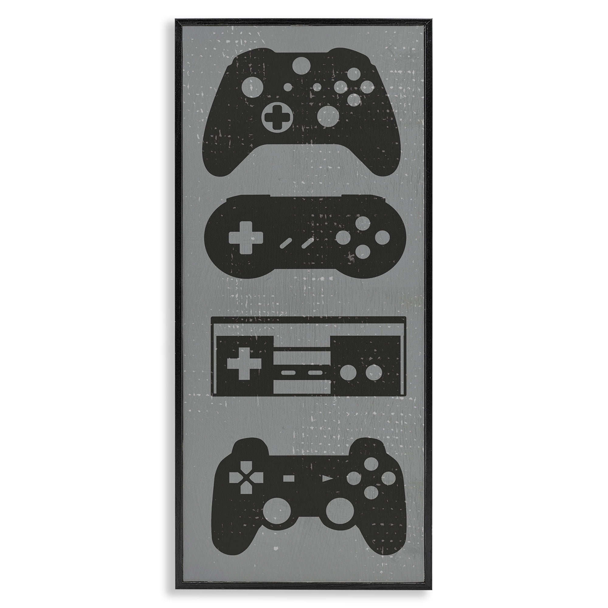 Stupell Industries Vintage Video Game Controllers Art for Kids Painting Black Framed Art Print Wall Art, 13 x 30