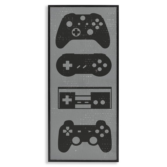 Stupell Industries Vintage Video Game Controllers Art for Kids Painting Black Framed Art Print Wall Art, 13 x 30