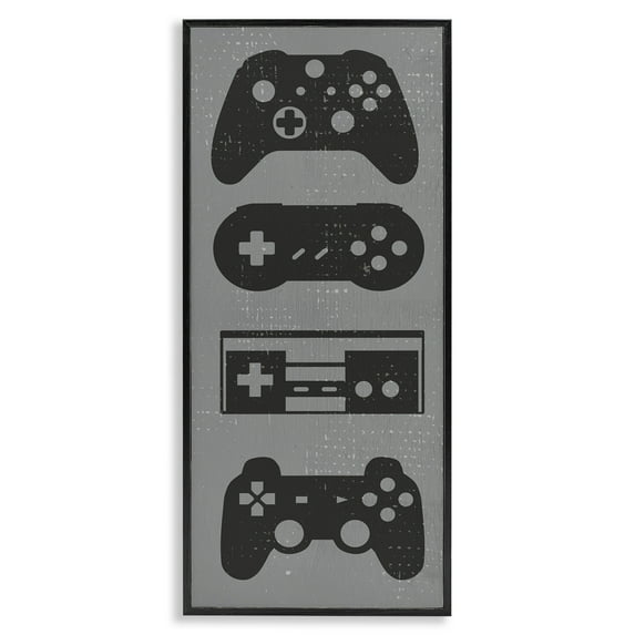 Stupell Industries Vintage Video Game Controllers Art for Kids Painting Black Framed Art Print Wall Art, 13 x 30