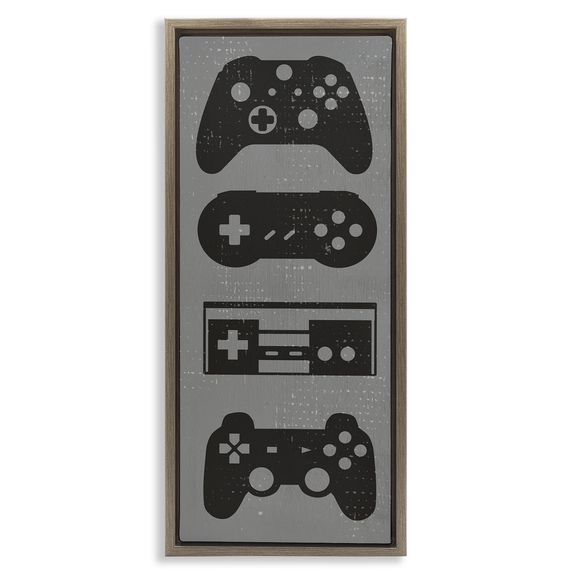 Stupell Industries Vintage Video Game Controllers Art for Kids Painting Brown Floater Framed Canvas Art Print Wall Art, 15 x 31