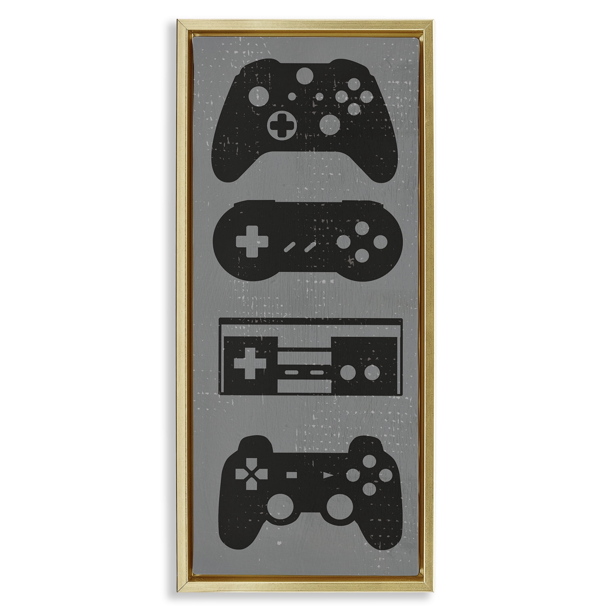 Stupell Industries Vintage Video Game Controllers Art for Kids Painting Gold Floater Framed Canvas Art Print Wall Art, 11 x 25