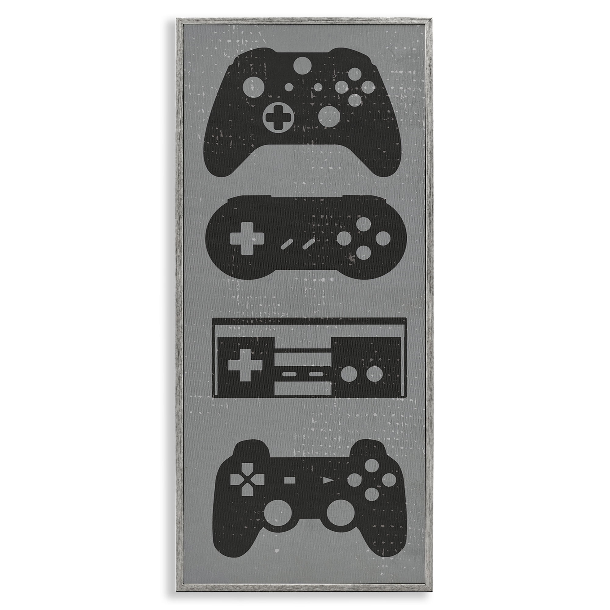 Stupell Industries Vintage Video Game Controllers Art for Kids Painting Gray Framed Art Print Wall Art, 13 x 30