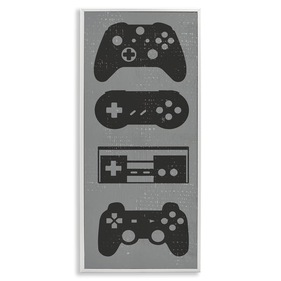 Stupell Industries Vintage Video Game Controllers Art for Kids Painting White Framed Art Print Wall Art, 10 x 24