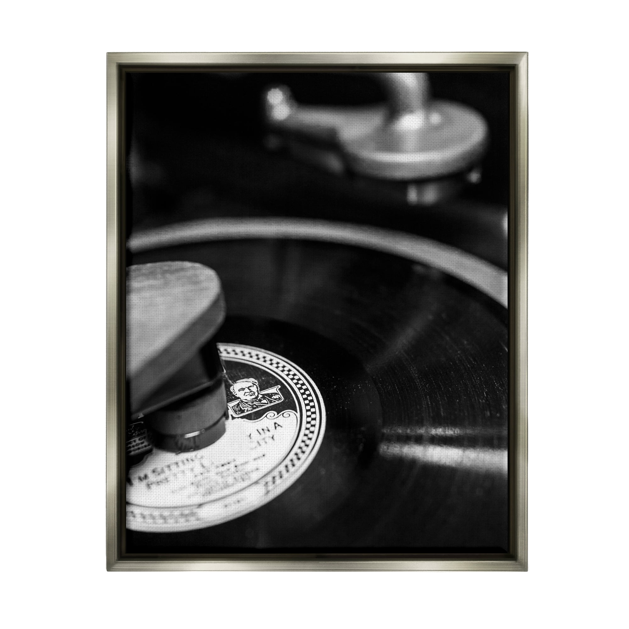 Stupell Industries Vintage Vinyl Record Nature Photography Gray Floater Framed Canvas Art Print Wall Art, 25 x 31