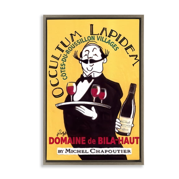 Stupell Industries Vintage Waiter & Wine Brown Framed Floater Canvas Wall Art design by Jean-Pierre Got, 31 x 21