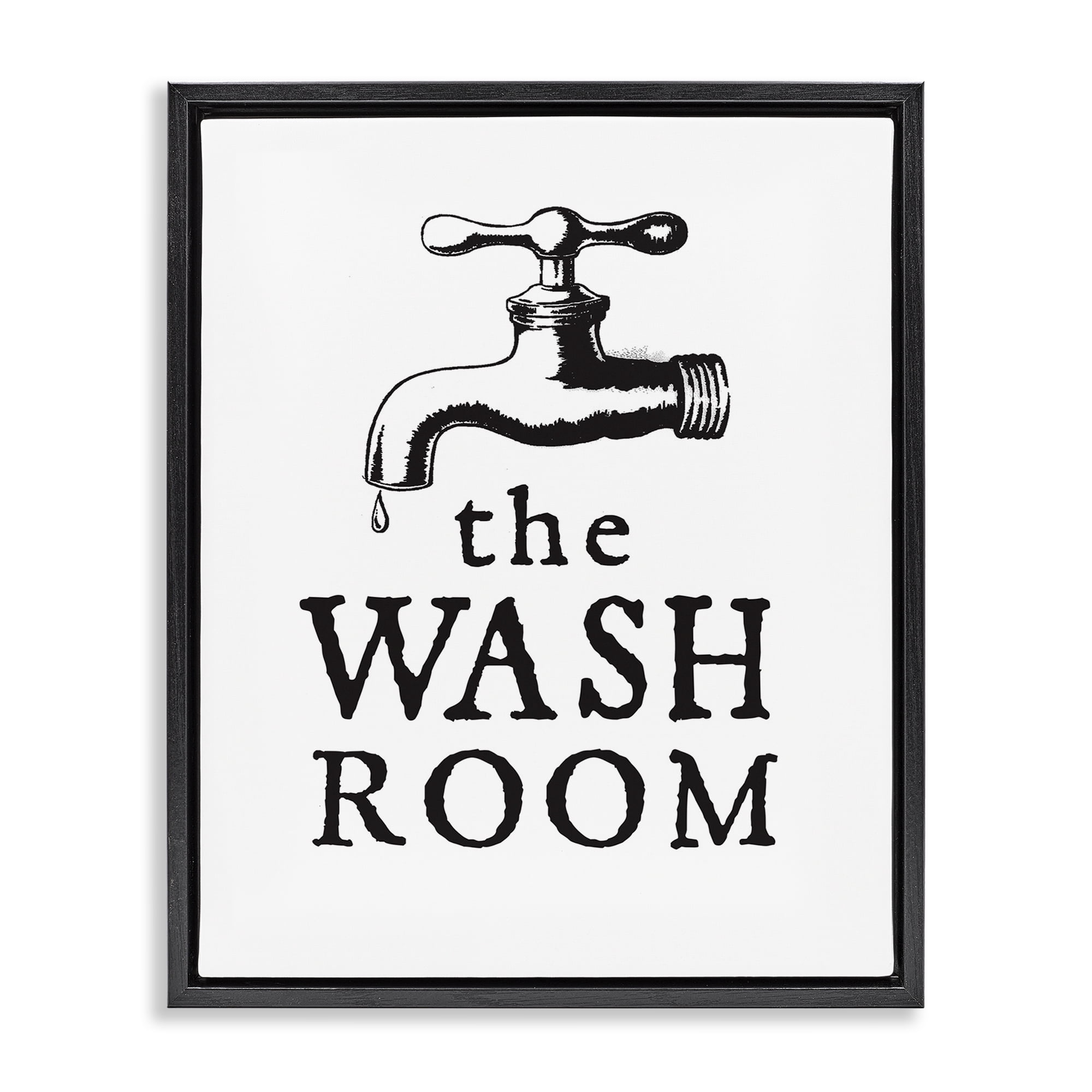 Stupell Industries Vintage Wash Room Typography Painting Black Floater Framed Art Print Wall Art, 25 x 31