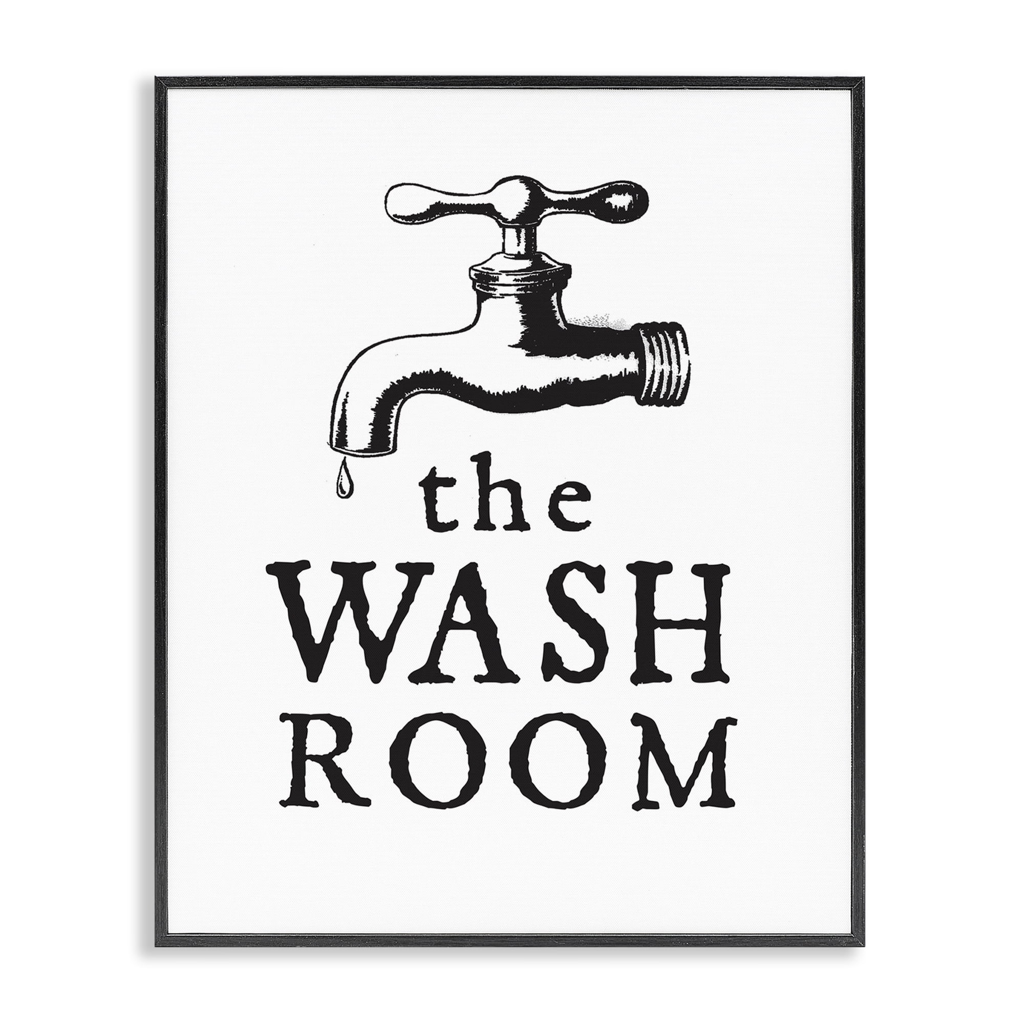 Stupell Industries Vintage Wash Room Typography Painting Black Framed Art Print Wall Art, 16 x 20