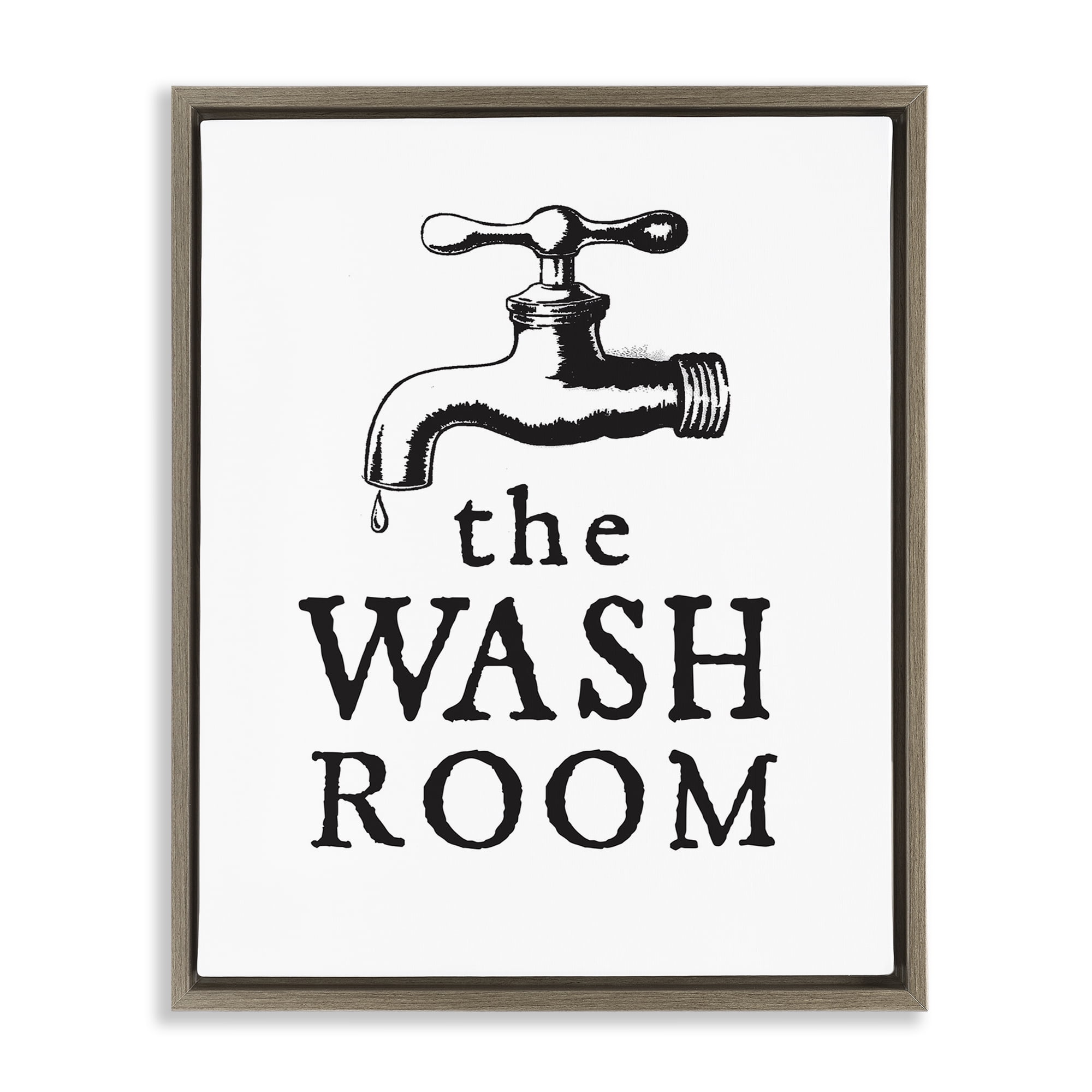 Stupell Industries Vintage Wash Room Typography Painting Brown Floater Framed Art Print Wall Art, 25 x 31
