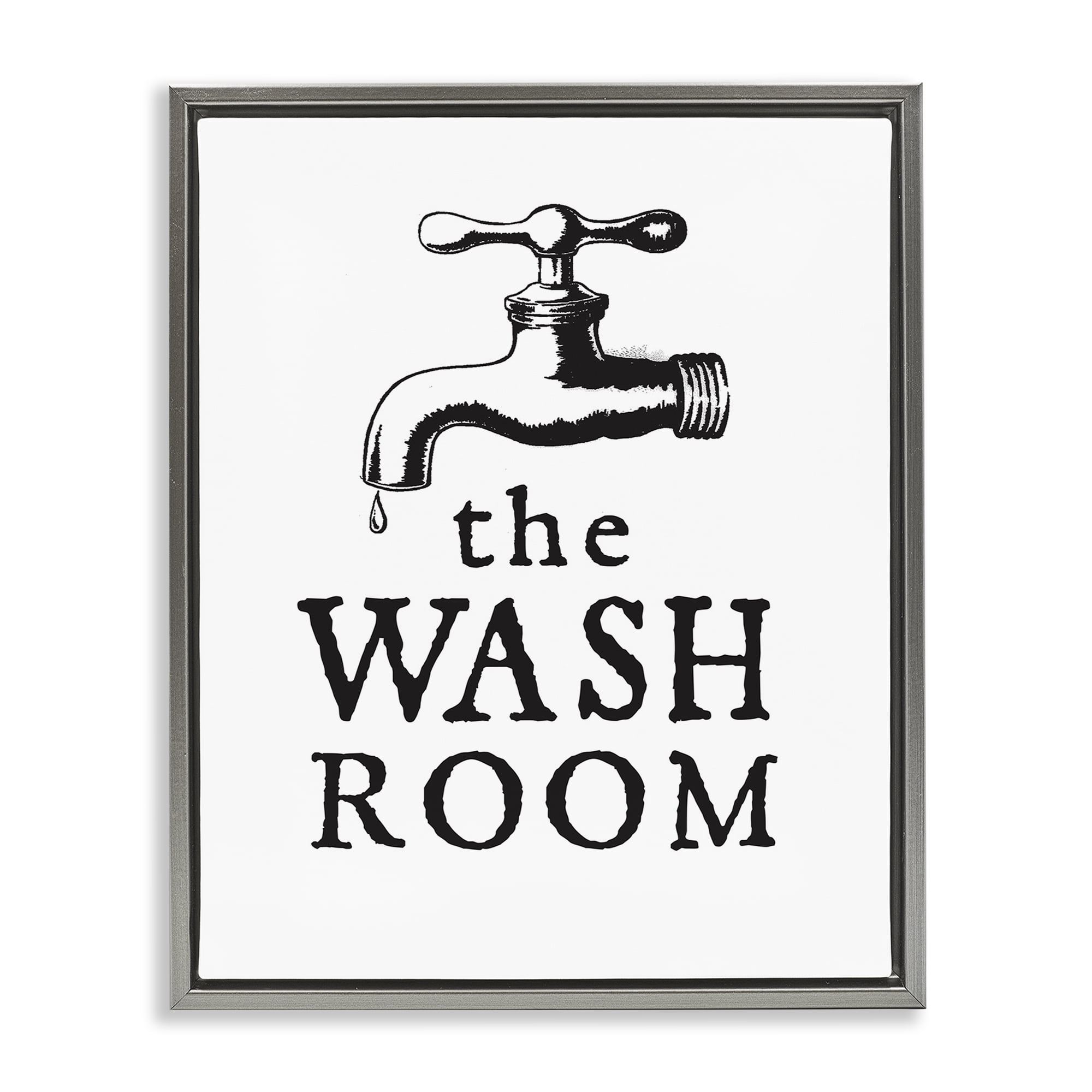 Stupell Industries Vintage Wash Room Typography Painting Gray Floater Framed Art Print Wall Art, 17 x 21