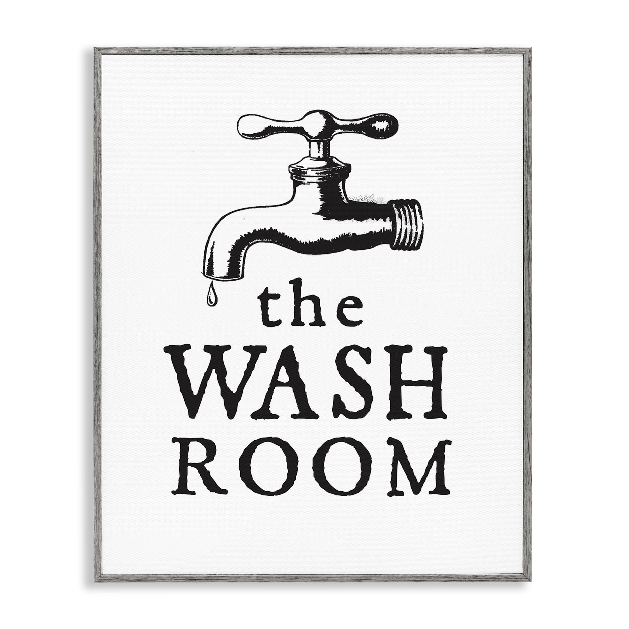 Stupell Industries Vintage Wash Room Typography Painting Gray Framed Art Print Wall Art, 24 x 30