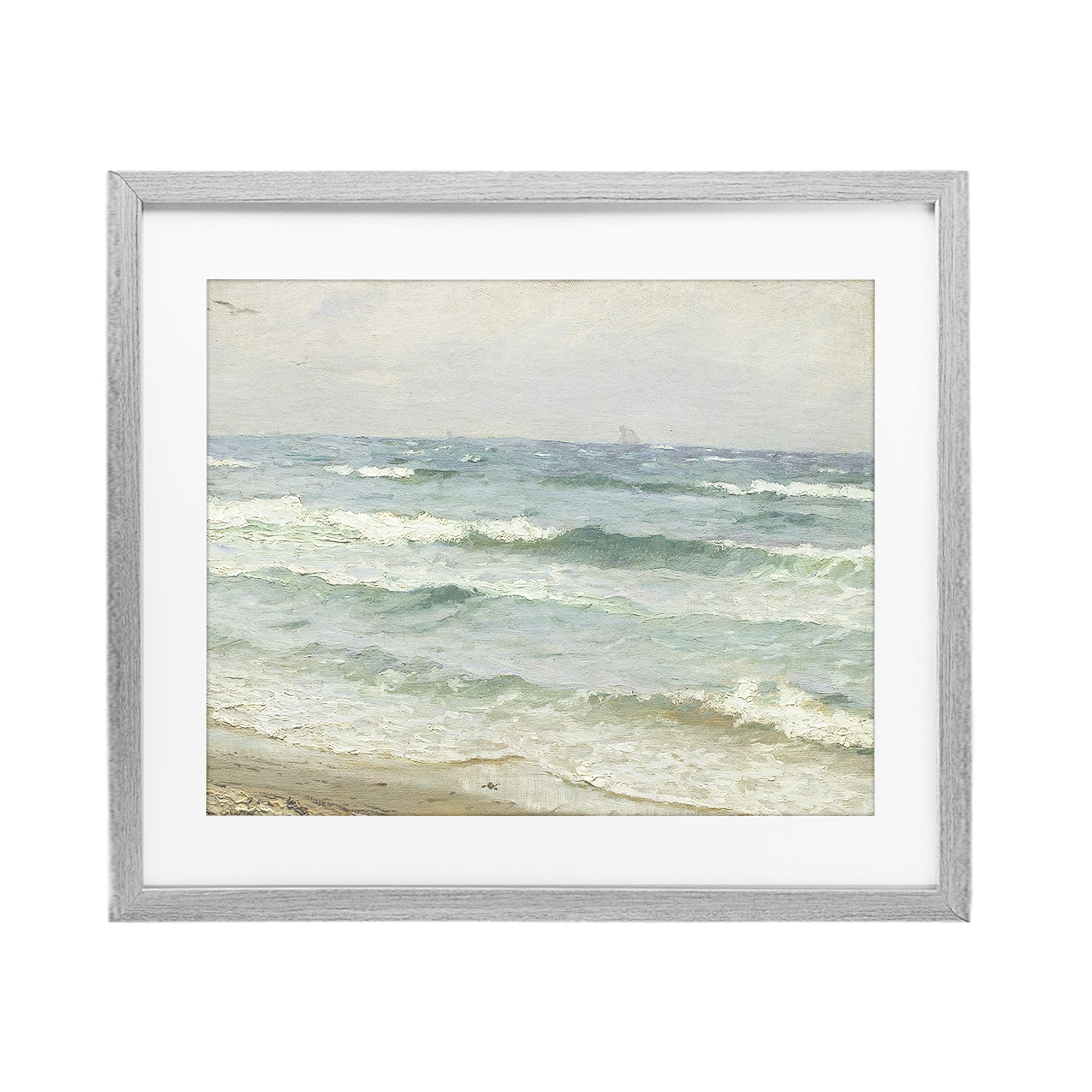 Stupell Industries Vintage Waves on The Shore Gray Framed Print Under Glass, design by Leah Straatsma