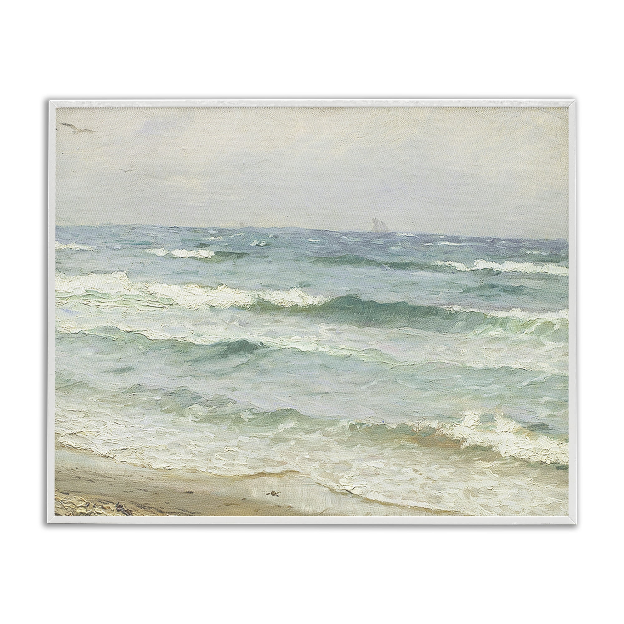 Stupell Industries Vintage Waves on The Shore White Framed Giclee Art, design by Leah Straatsma