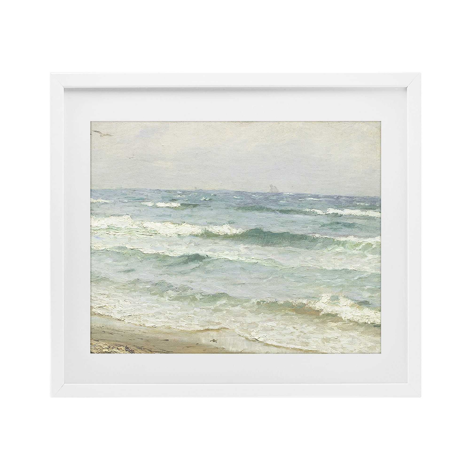 Stupell Industries Vintage Waves on The Shore White Framed Print Under Glass, design by Leah Straatsma
