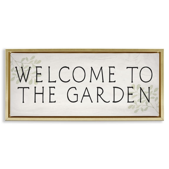 Stupell Industries Farmhouse Vintage Welcome Gardener Gold Floating Frame Canvas Art, 31 x 14, by Lil' Rue