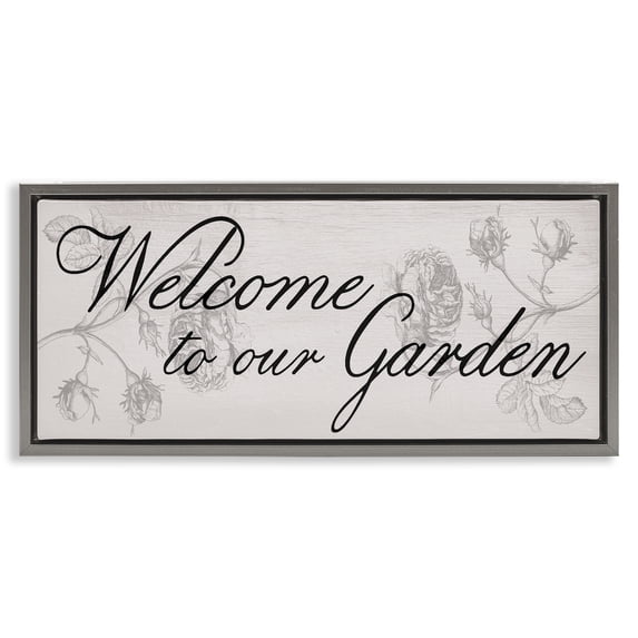 Stupell Industries Vintage Welcome To The Garden Quotes and Sayings Painting Gray Floater Framed Canvas Art Print Wall Art, 31 x 14