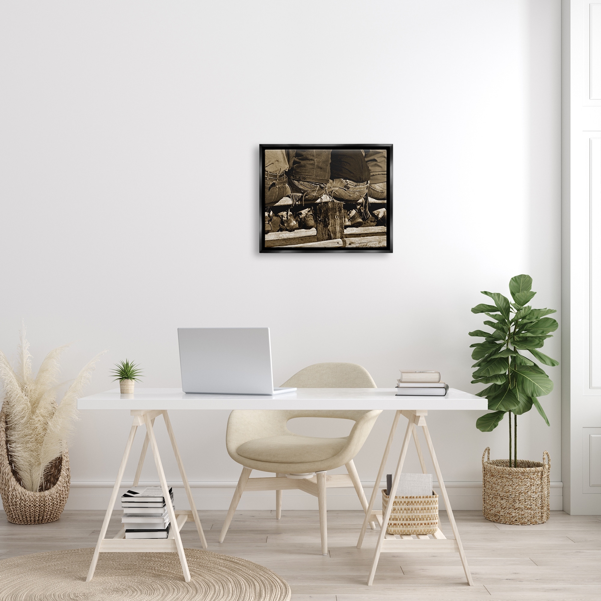 Stupell Industries Vintage Western Cowboys Sitting Sepia Photography Photograph Jet Black Floating Framed Canvas Print Wall Art, Design by Lisa Dearing