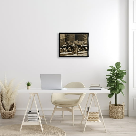 Stupell Industries Vintage Western Cowboys Sitting Sepia Photography Photograph Jet Black Floating Framed Canvas Print Wall Art, Design by Lisa Dearing