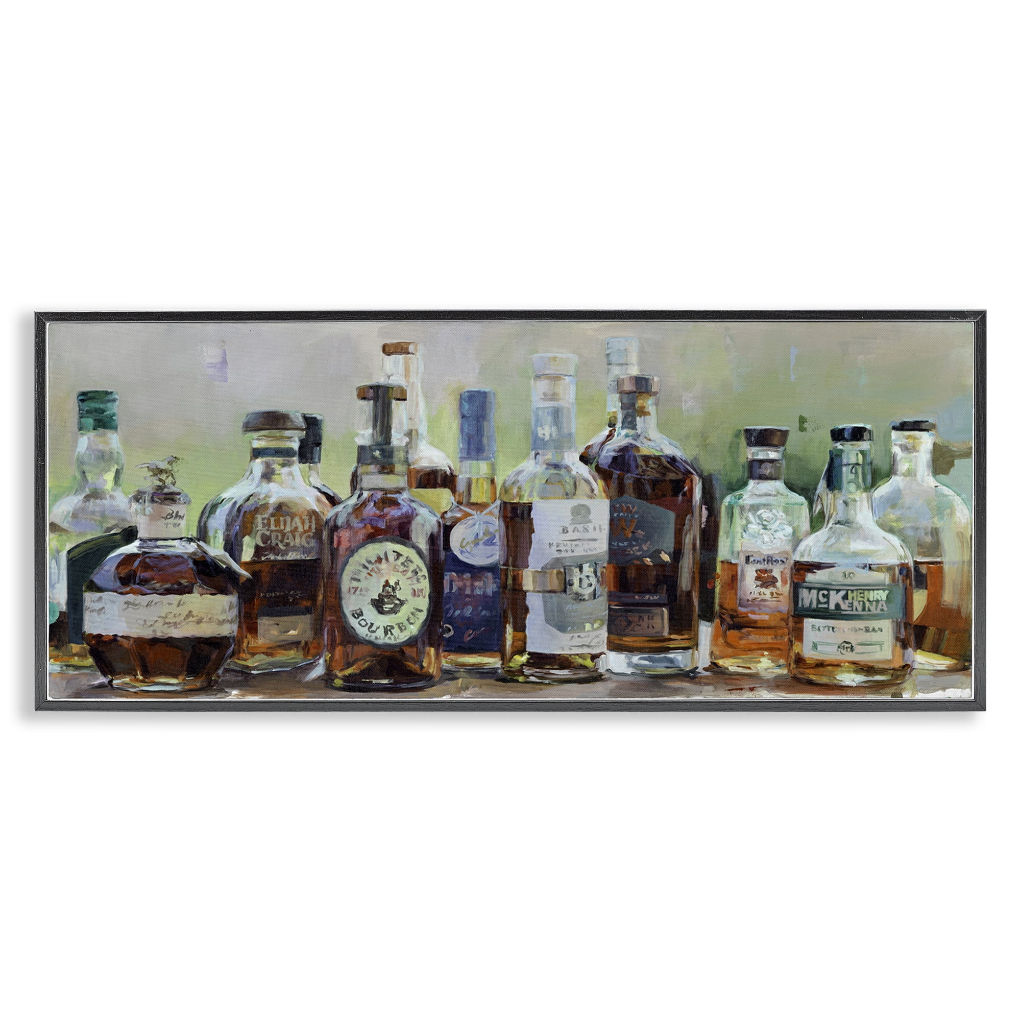 Stupell Industries Vintage Whiskey Bottles Display Black Framed Giclee Art, design by Marilyn Hageman