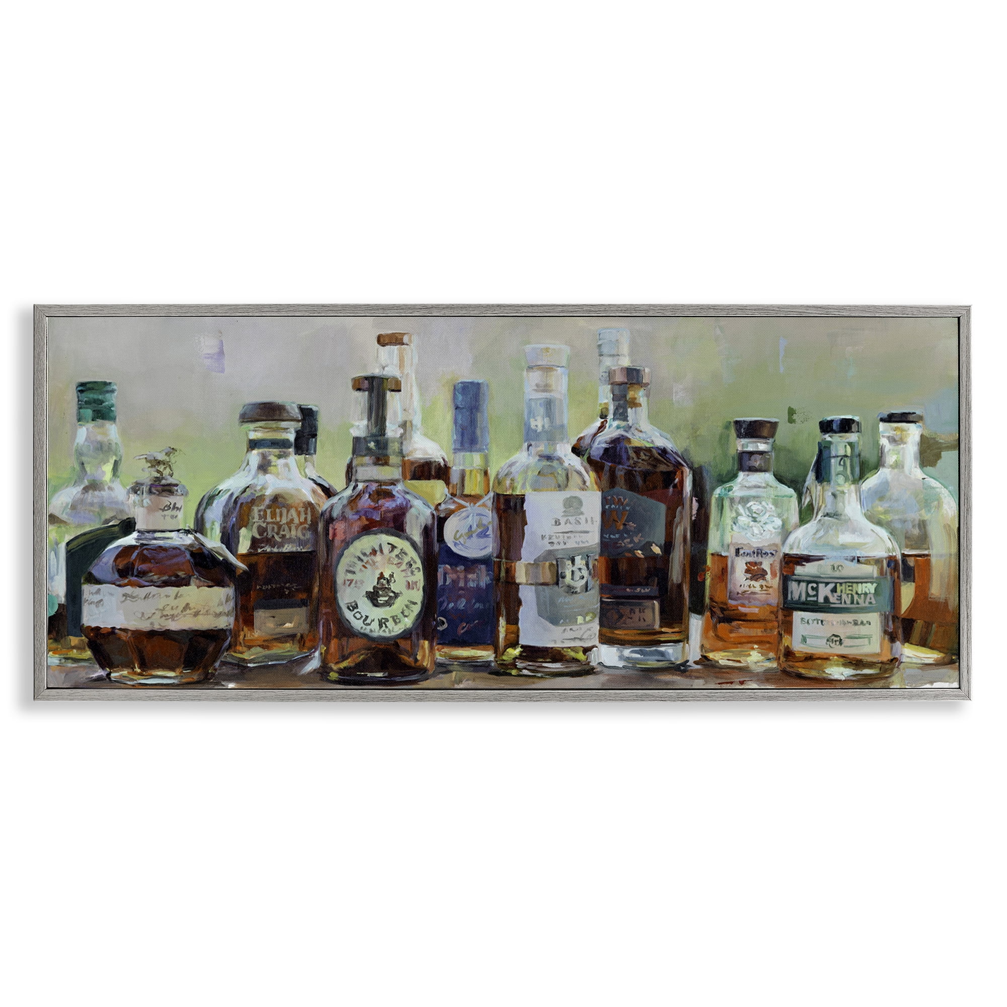 Stupell Industries Vintage Whiskey Bottles Display Gray Framed Giclee Art, design by Marilyn Hageman