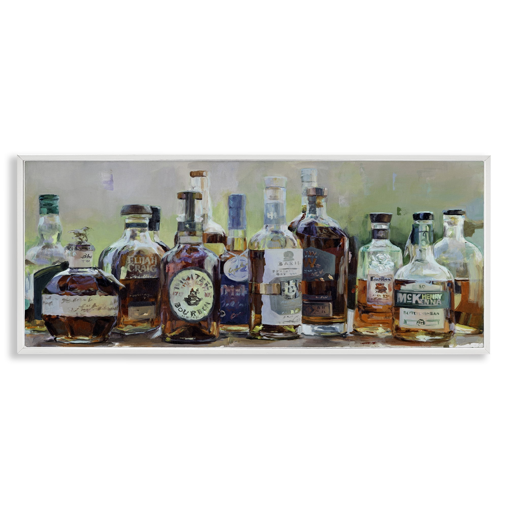 Stupell Industries Vintage Whiskey Bottles Display White Framed Giclee Art, design by Marilyn Hageman
