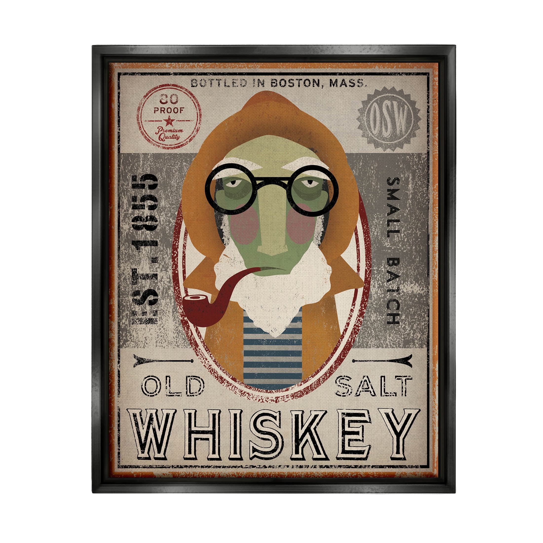 Stupell Industries Vintage Whiskey Logo Sign Graphic Art Jet Black Floating Framed Canvas Print Wall Art, Design by Ryan Fowler