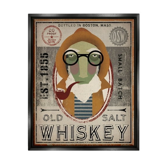Stupell Industries Vintage Whiskey Logo Sign Graphic Art Jet Black Floating Framed Canvas Print Wall Art, Design by Ryan Fowler