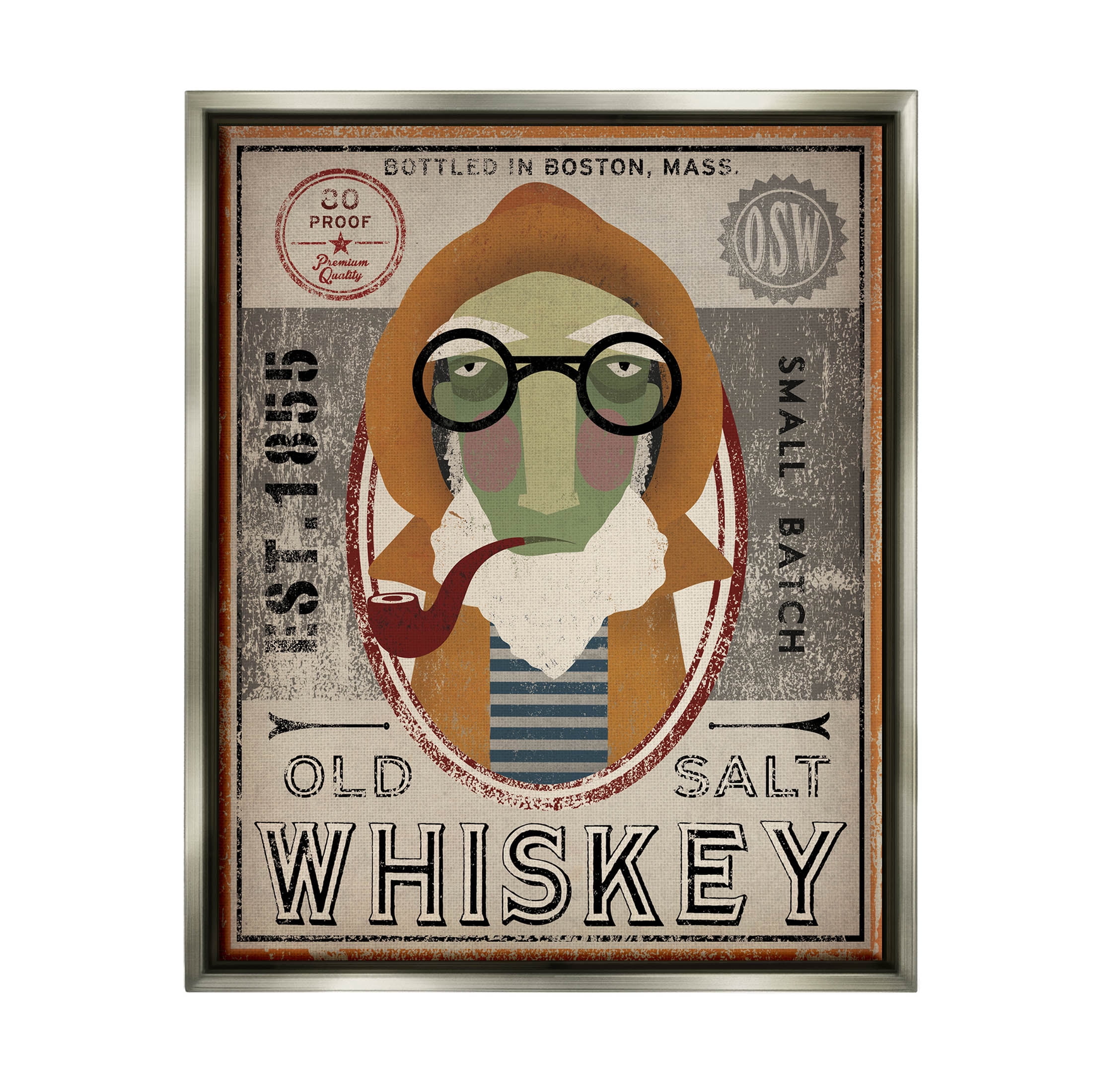 Stupell Industries Vintage Whiskey Logo Sign Graphic Art Luster Gray Floating Framed Canvas Print Wall Art, Design by Ryan Fowler