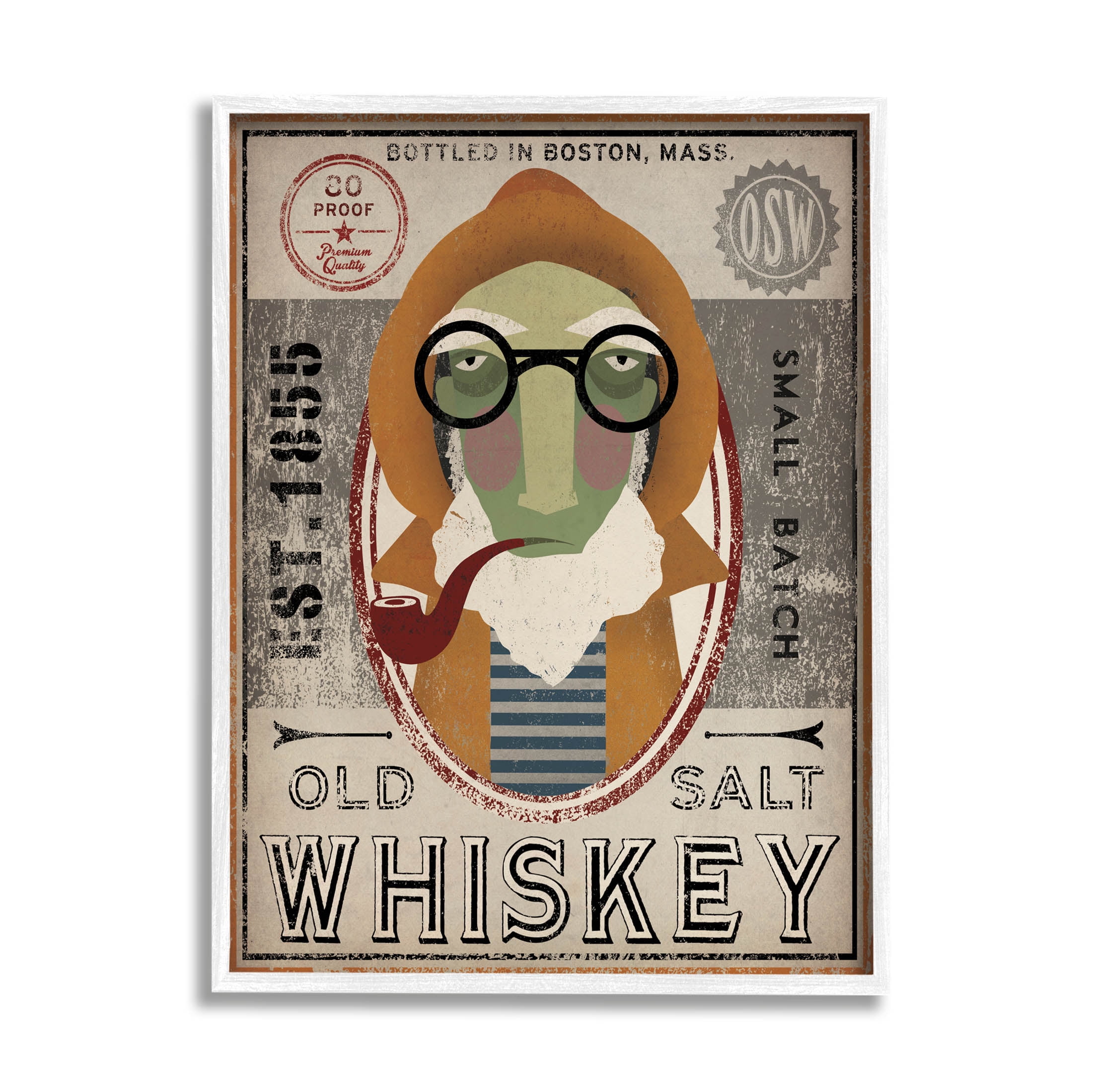 Stupell Industries Vintage Whiskey Logo Sign Graphic Art White Framed Art Print Wall Art, Design by Ryan Fowler