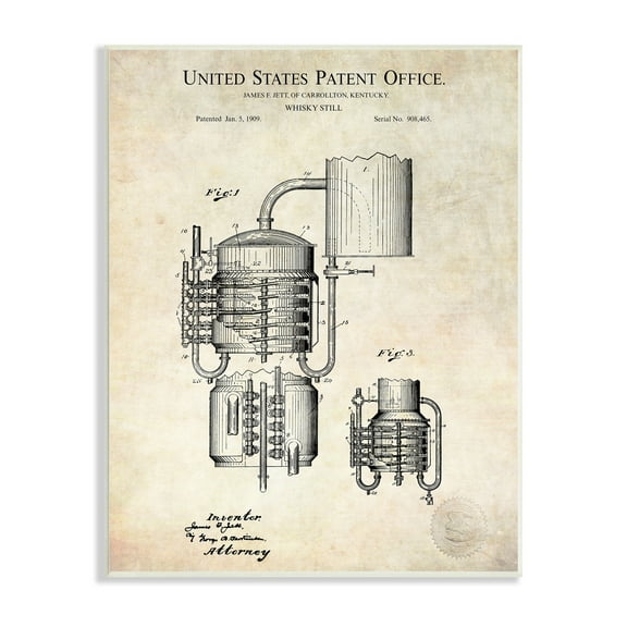 Stupell Industries Vintage Whiskey Still Liquor Detailed Blueprint Diagram Wood Wall Art, 13 x 19, Design by Karl Hronek