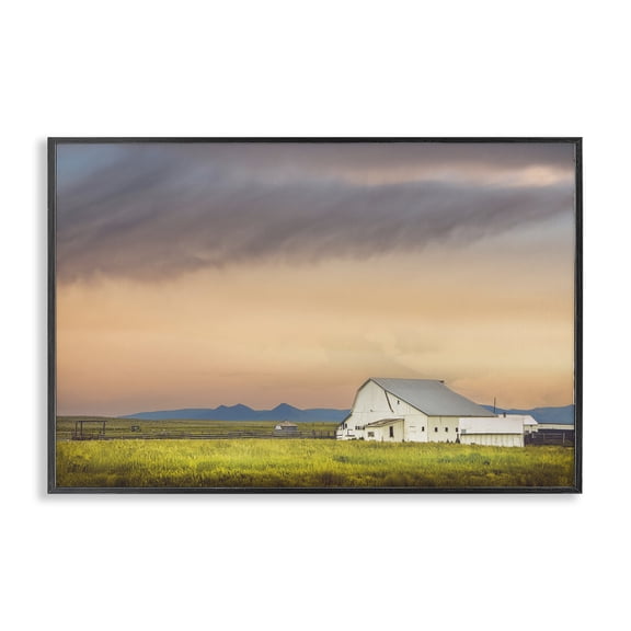 Stupell Industries Vintage White Barn at Sunrise Black Framed Giclee Art, design by Annie Bailey Art