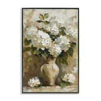 Stupell Industries Vintage White Hydrangeas Plants & Flowers Painting Black Framed Art Print Wall Art, 12 x 18