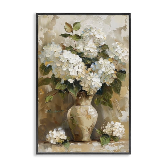 Stupell Industries Vintage White Hydrangeas Plants & Flowers Painting Black Framed Art Print Wall Art, 12 x 18