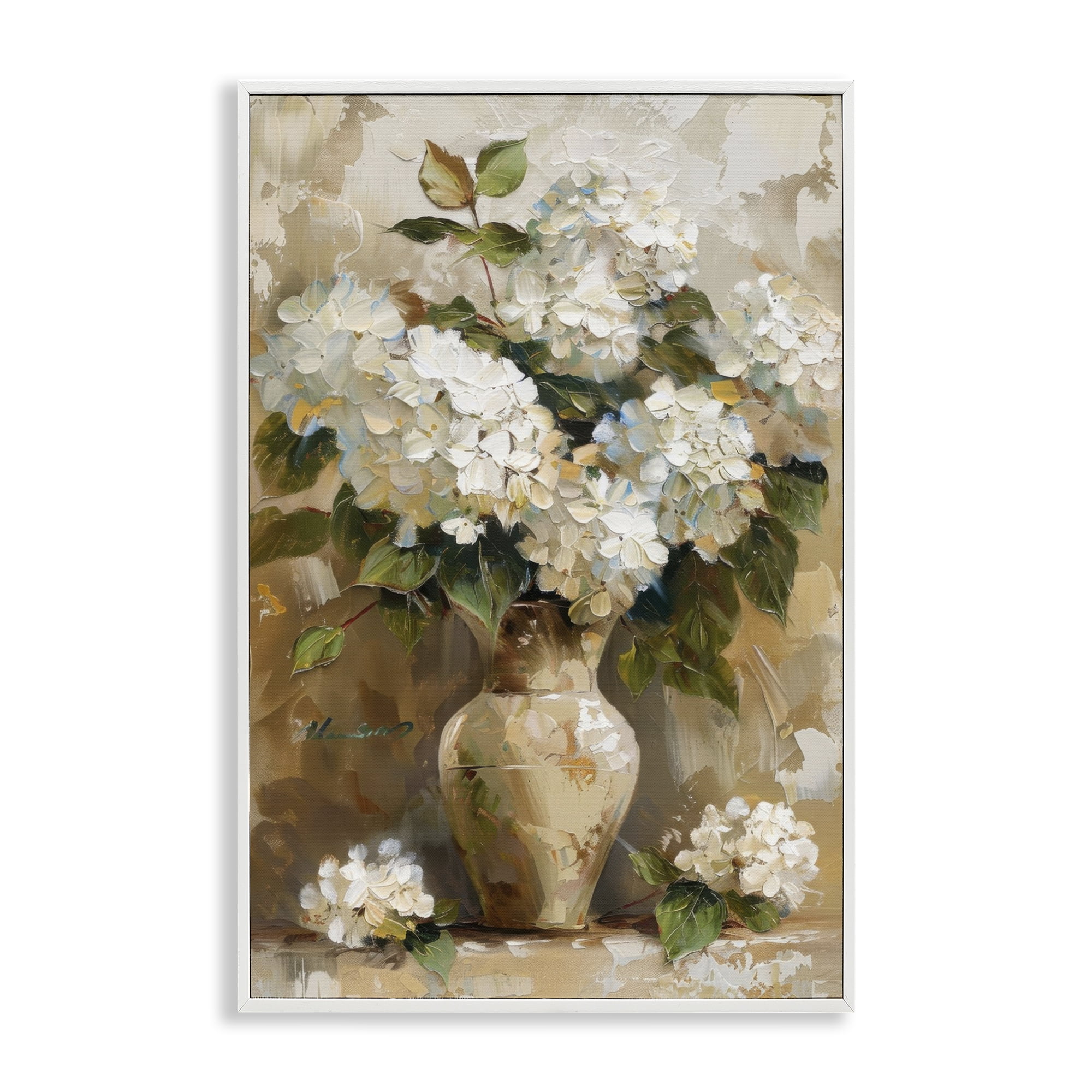 Stupell Industries Vintage White Hydrangeas Plants & Flowers Painting White Framed Art Print Wall Art, 20 x 30