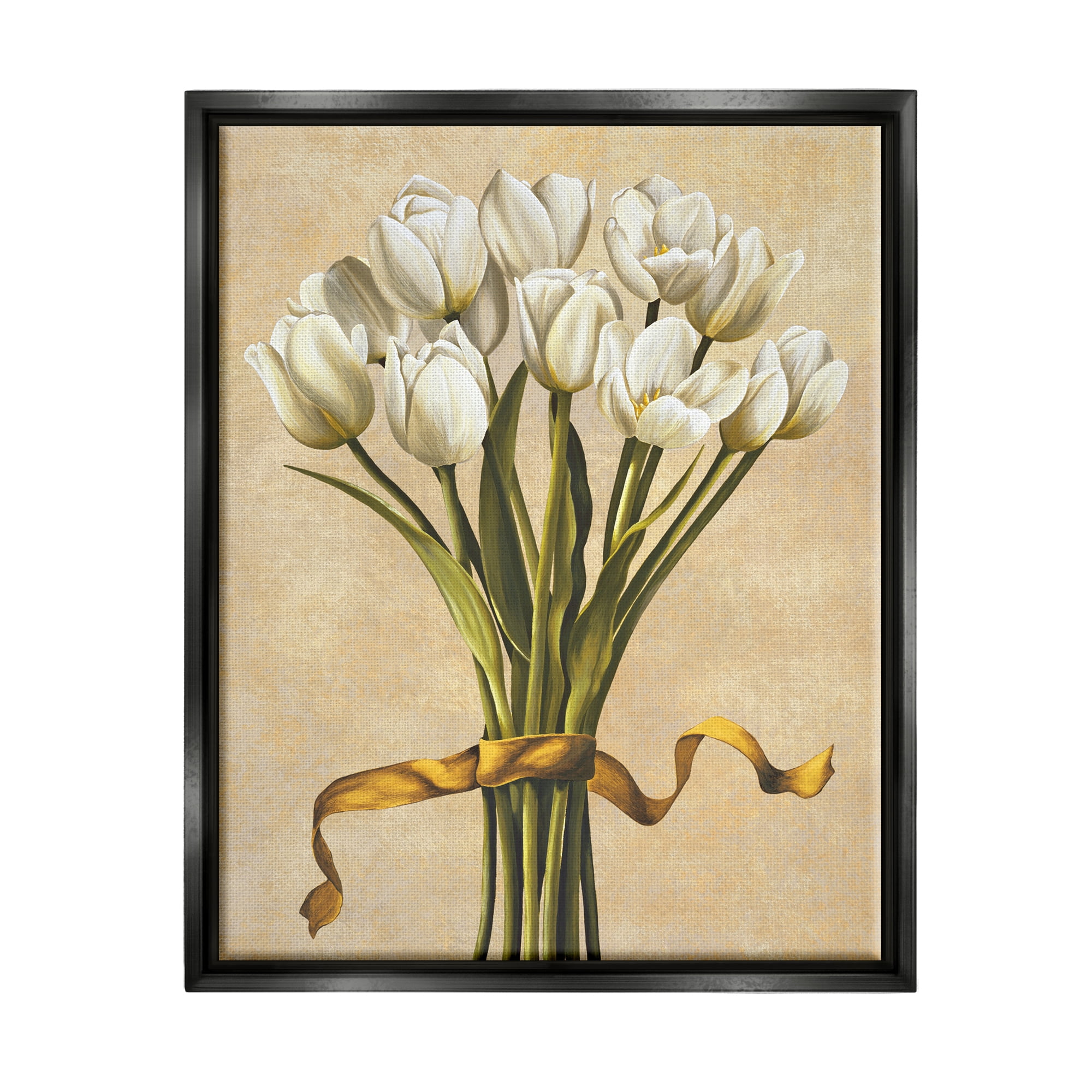Stupell Industries Vintage White Tulips Botanical & Floral Painting Black Floater Framed Canvas Art Print Wall Art, 17 x 21