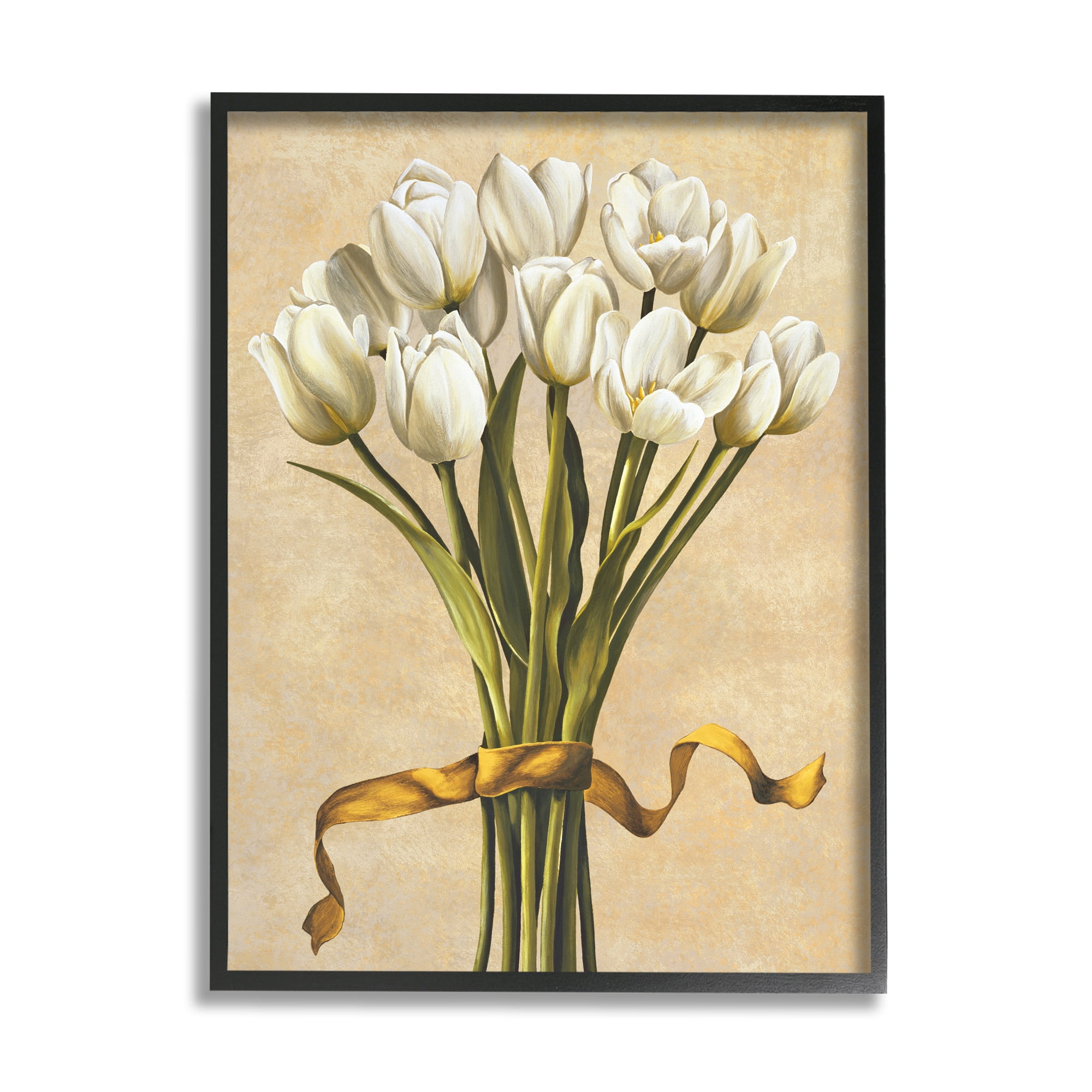 Stupell Industries Vintage White Tulips Botanical & Floral Painting Black Framed Art Print Wall Art, 24 x 30