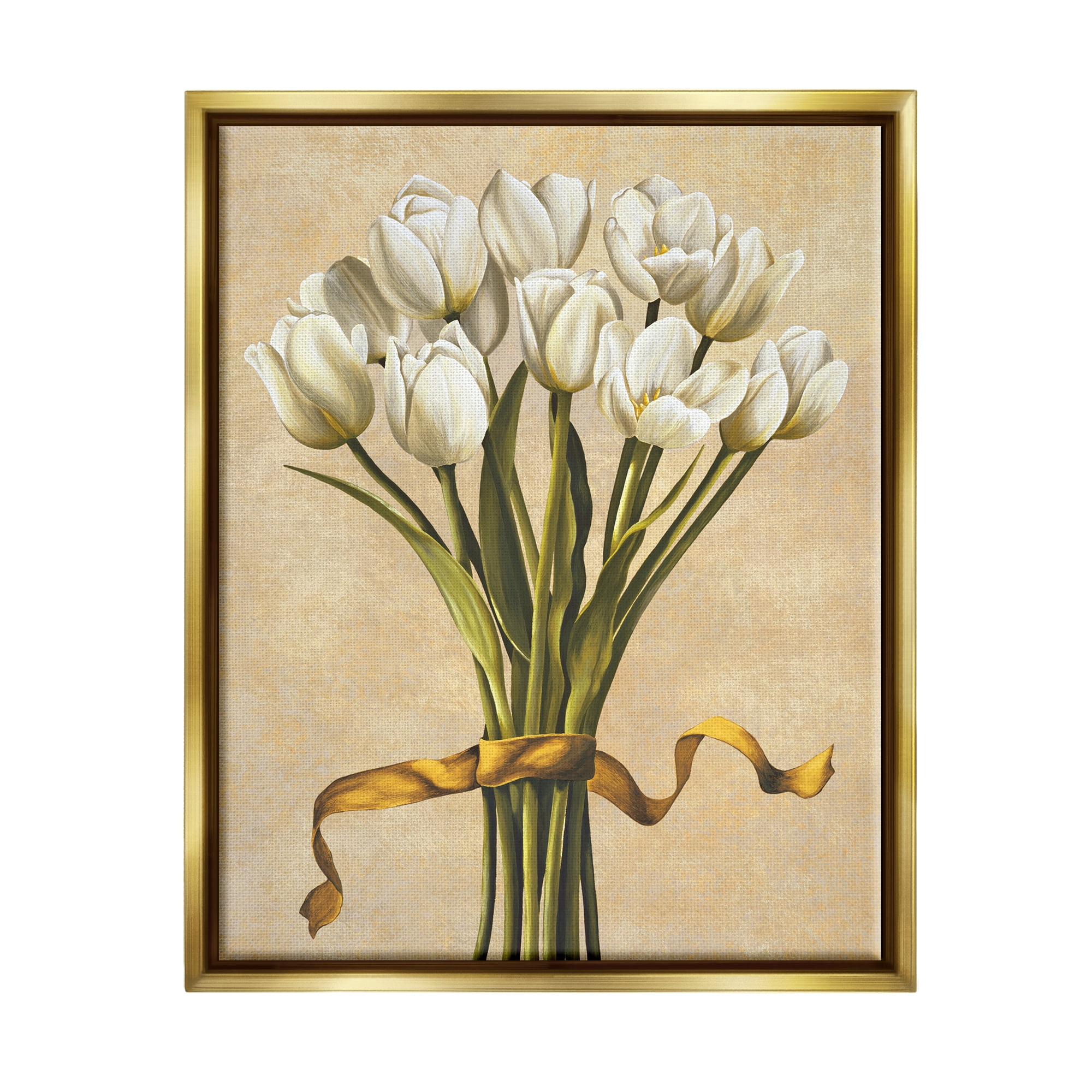 Stupell Industries Vintage White Tulips Botanical & Floral Painting Gold Floater Framed Canvas Art Print Wall Art, 25 x 31