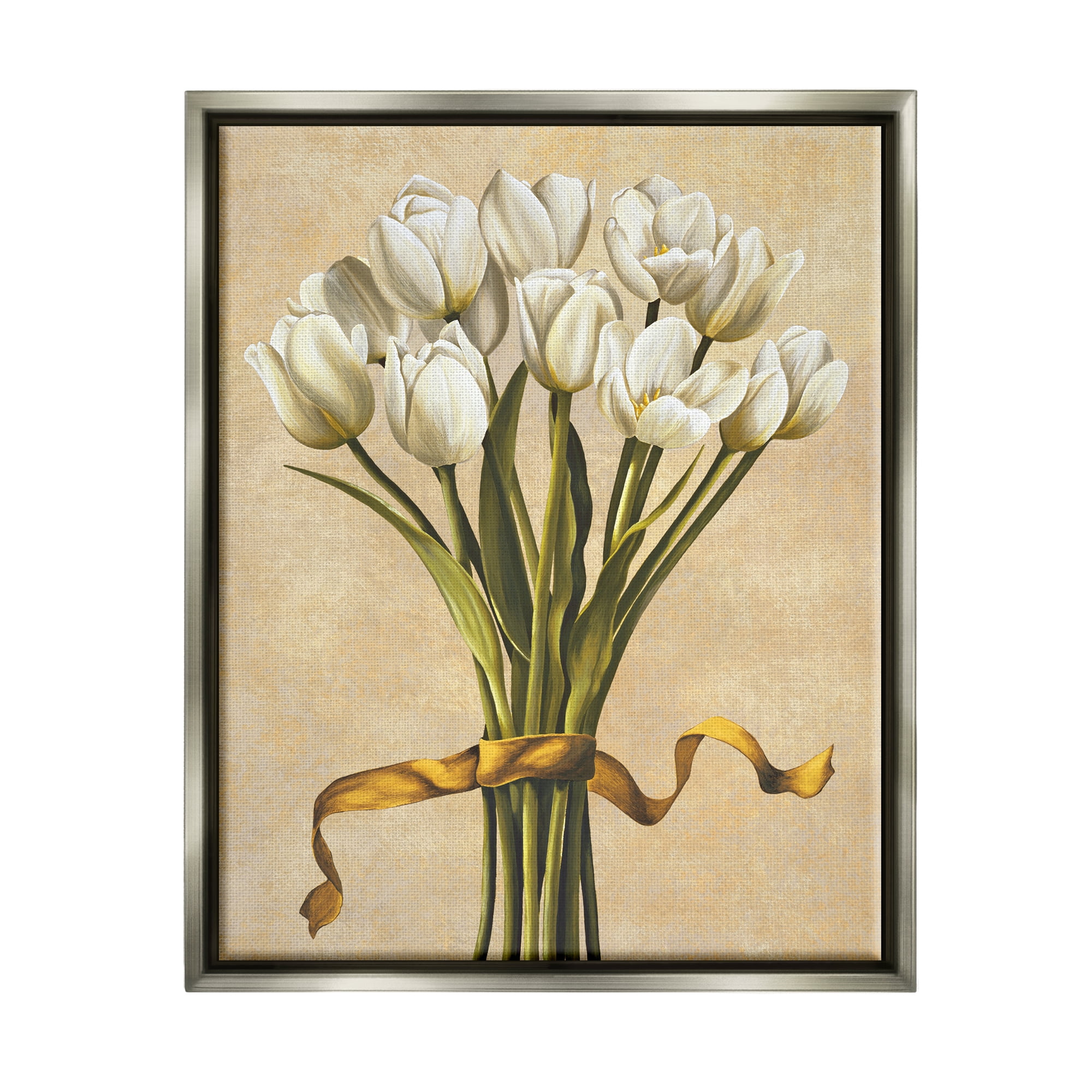 Stupell Industries Vintage White Tulips Botanical & Floral Painting Gray Floater Framed Canvas Art Print Wall Art, 17 x 21