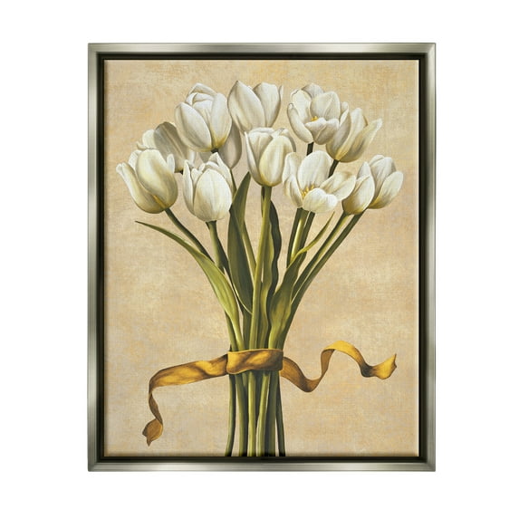 Stupell Industries Vintage White Tulips Botanical & Floral Painting Gray Floater Framed Canvas Art Print Wall Art, 17 x 21