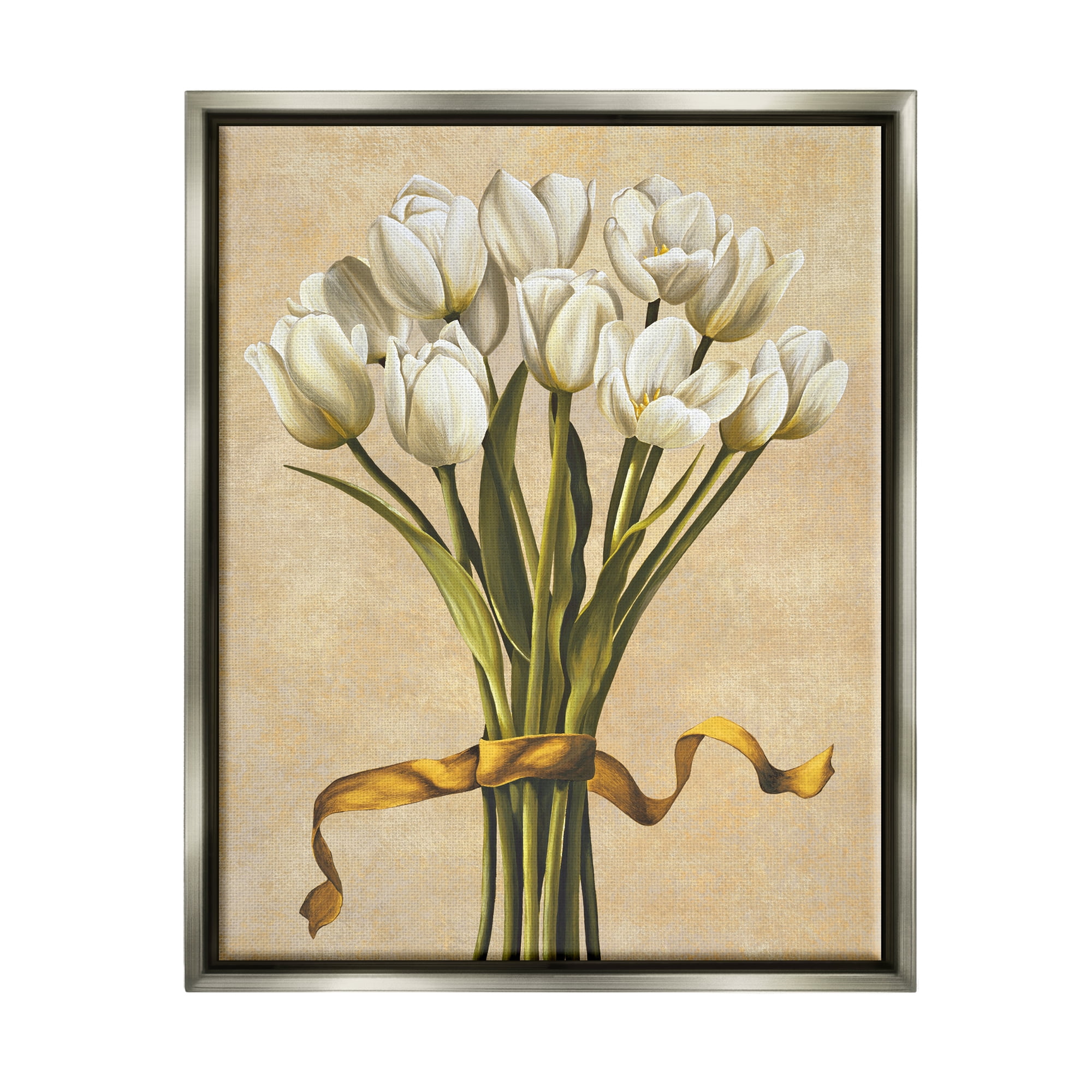 Stupell Industries Vintage White Tulips Botanical & Floral Painting Gray Floater Framed Canvas Art Print Wall Art, 25 x 31