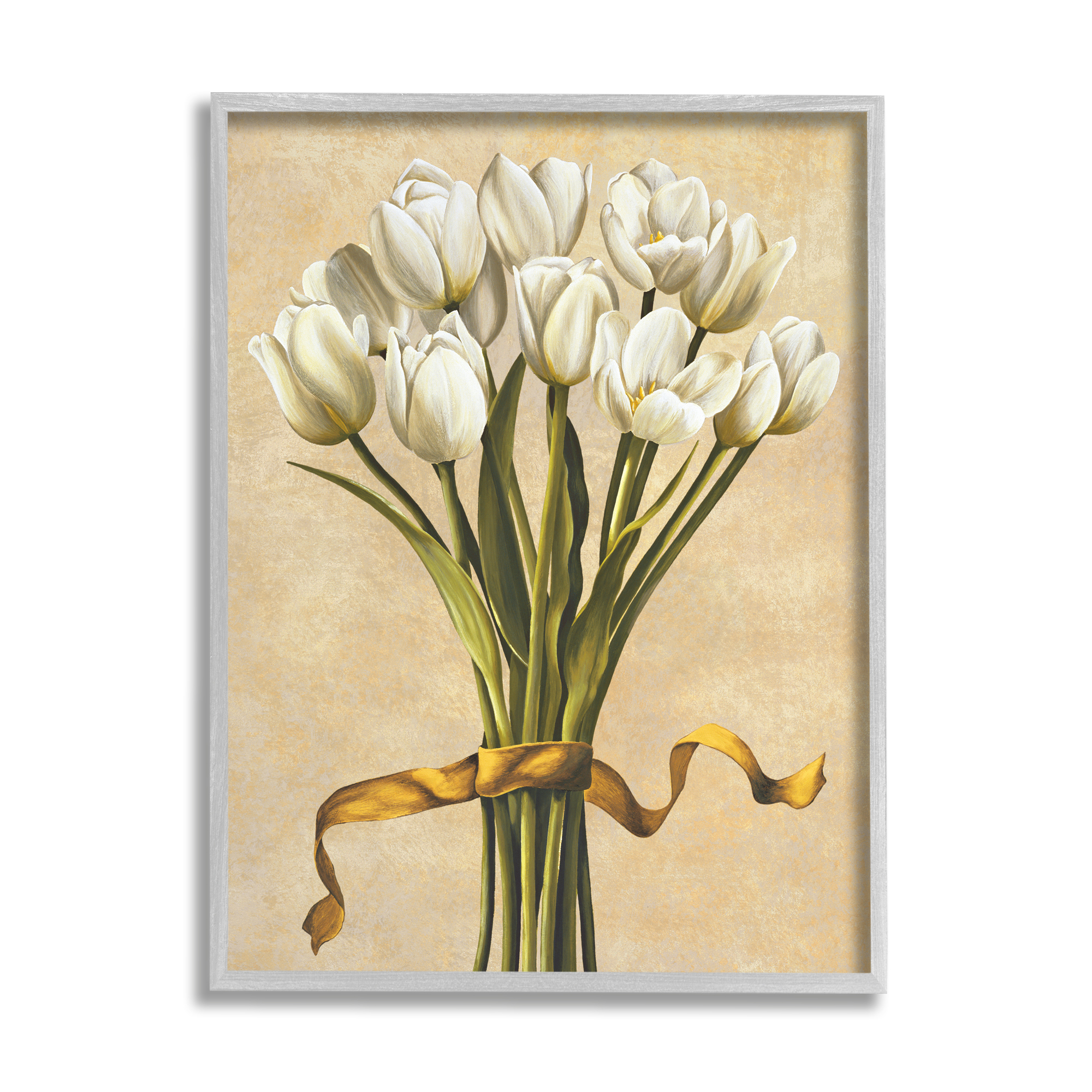 Stupell Industries Vintage White Tulips Botanical & Floral Painting Gray Framed Art Print Wall Art, 16 x 20
