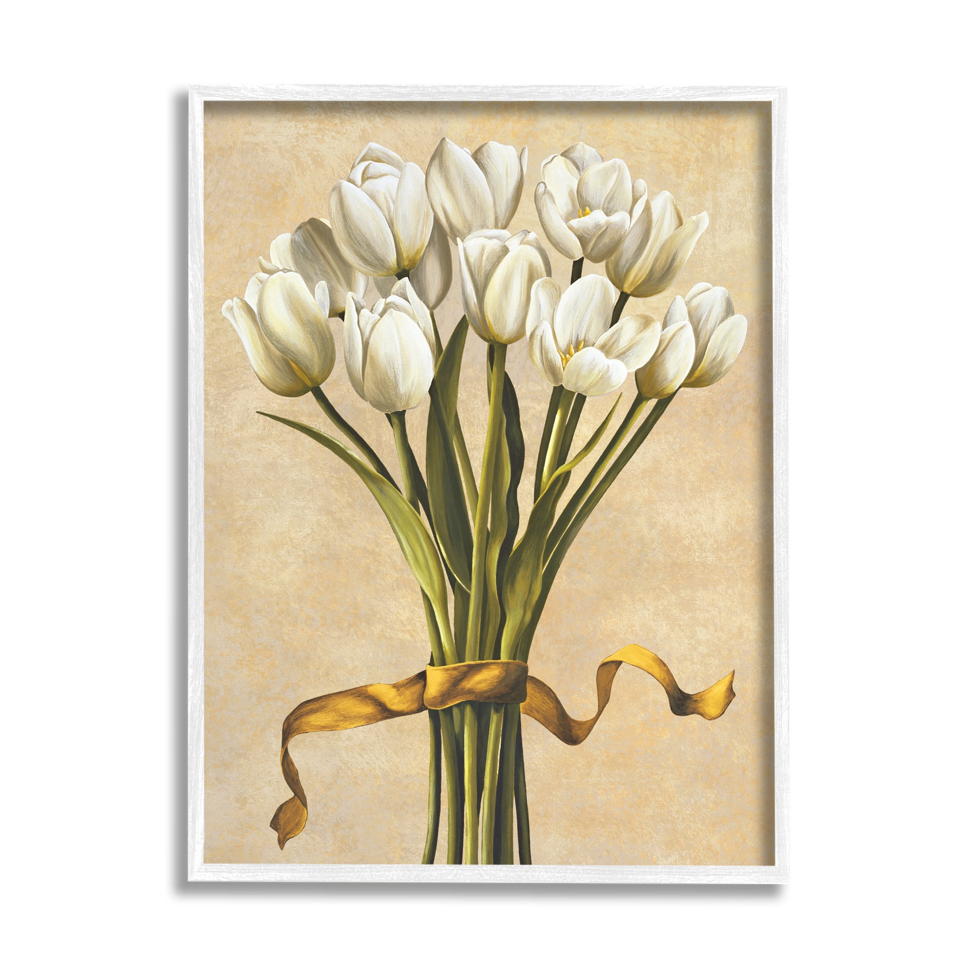 Stupell Industries Vintage White Tulips Botanical & Floral Painting White Framed Art Print Wall Art, 16 x 20