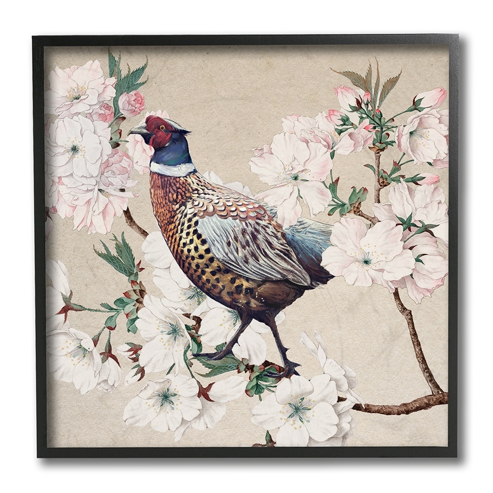 Stupell Industries Vintage Wild Turkey on Pink Tree Blossoms Black Framed by Ziwei Li