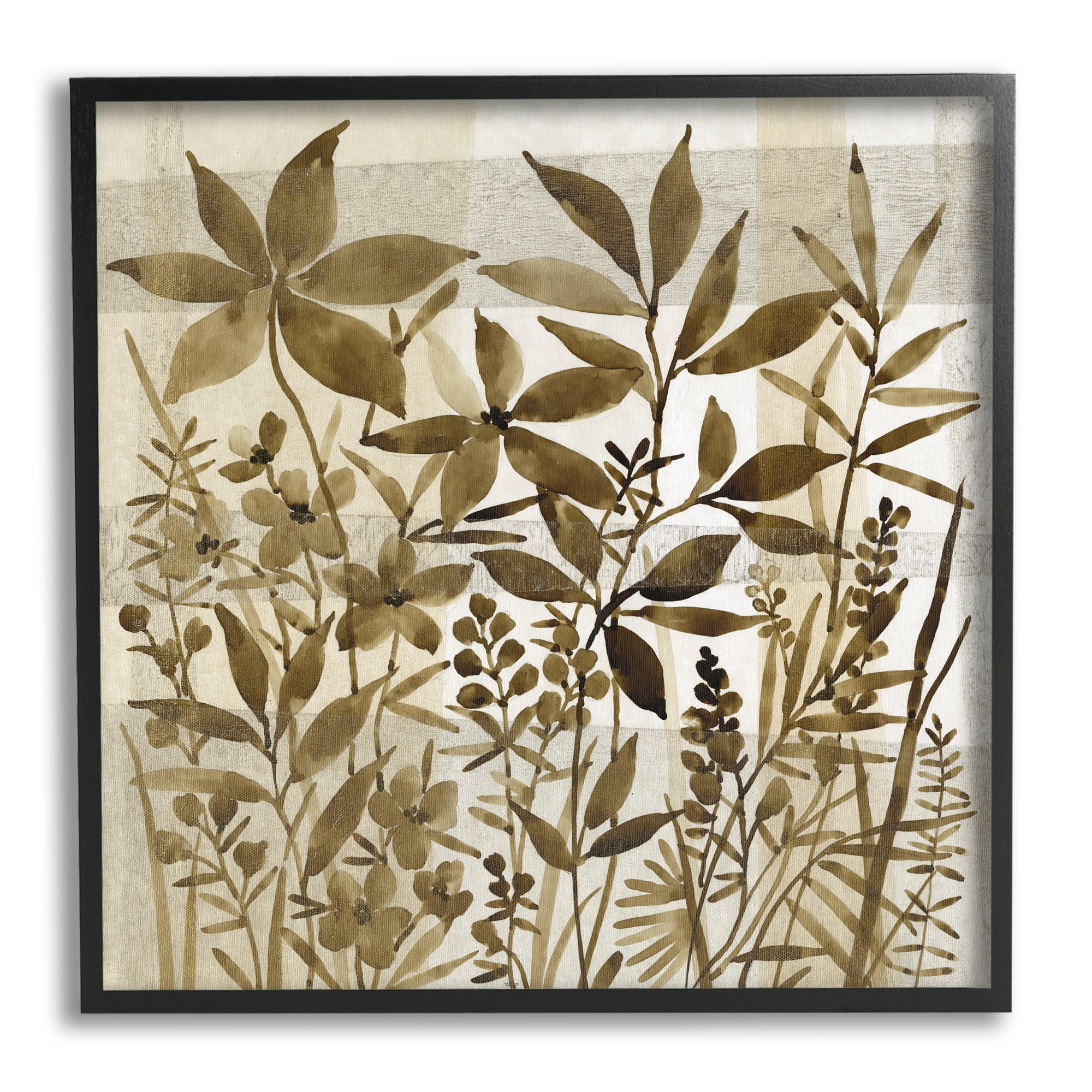 Stupell Industries Vintage Wildflower Field Abstraction Brown Tan Plaid Botanical & Floral Painting Black Framed Art Print Wall Art, 24 x 24