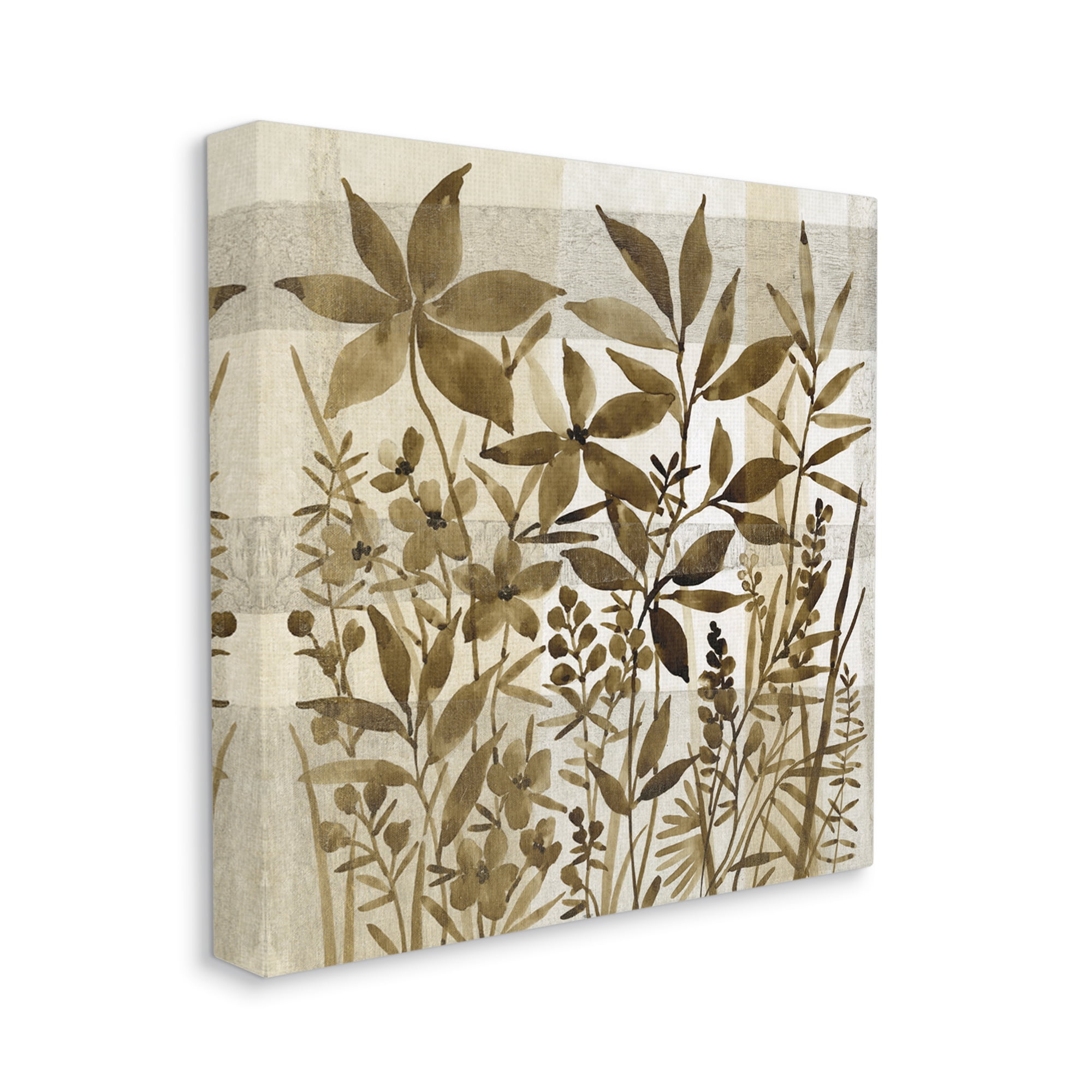 Stupell Industries Vintage Wildflower Field Abstraction Brown Tan Plaid Botanical & Floral Painting Gallery Wrapped Canvas Print Wall Art, 36 x 36