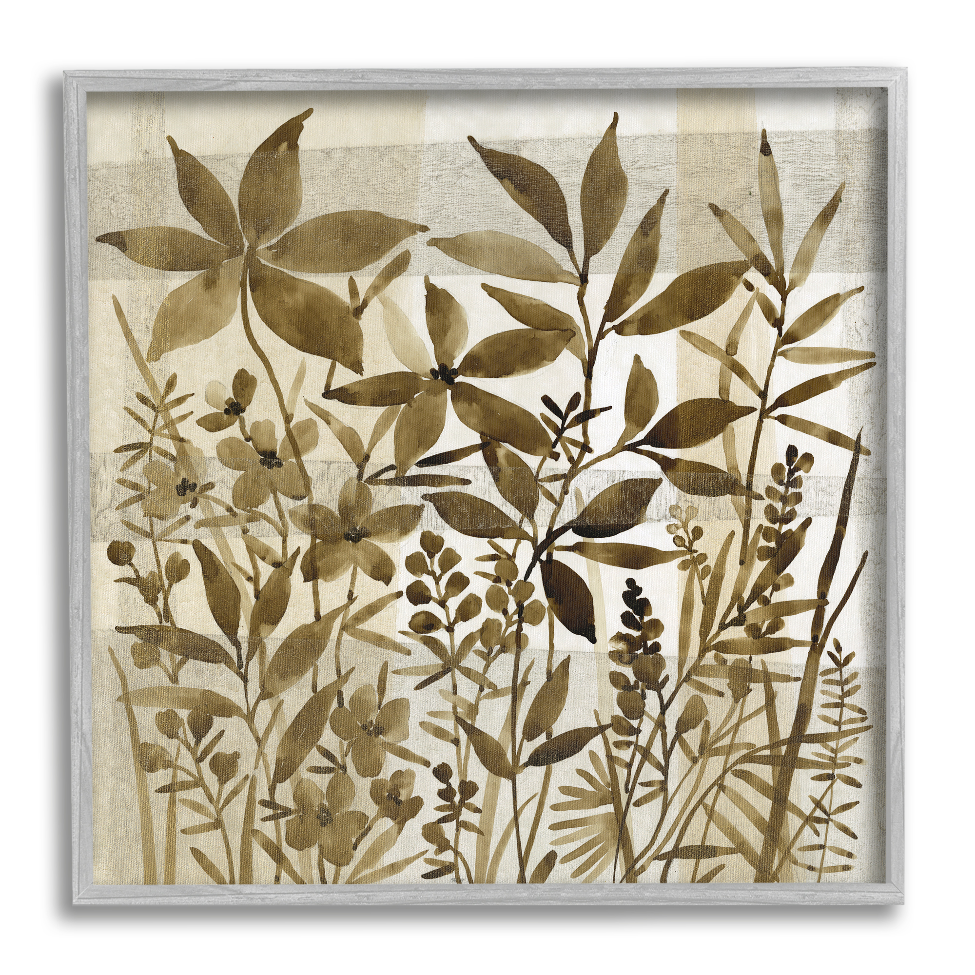 Stupell Industries Vintage Wildflower Field Abstraction Brown Tan Plaid Botanical & Floral Painting Gray Framed Art Print Wall Art, 12 x 12