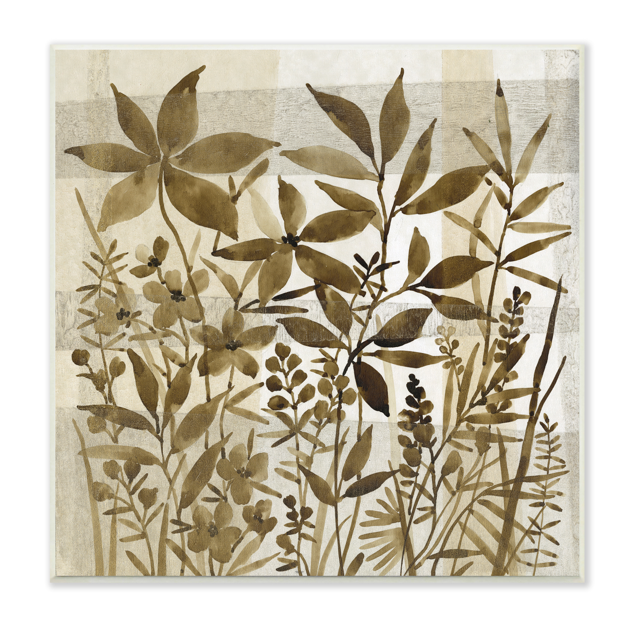 Stupell Industries Vintage Wildflower Field Abstraction Brown Tan Plaid Botanical & Floral Painting Unframed Art Print Wall Art, 12 x 12