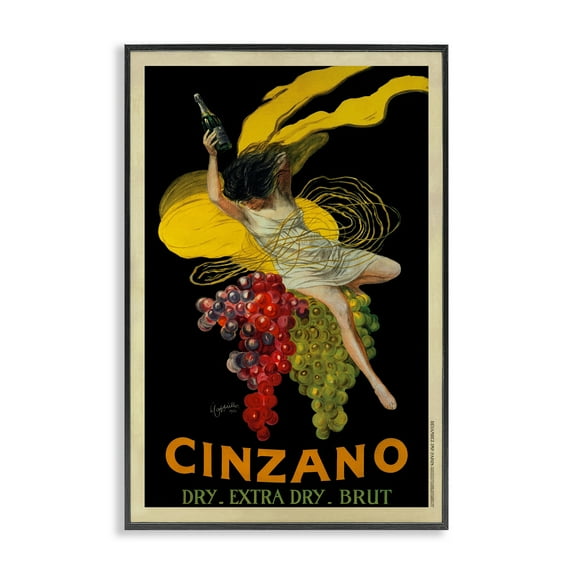 Stupell Industries Vintage Wine Poster with Grapes Black Framed Giclee Art design by Marcello Nizzoli, 24 x 16